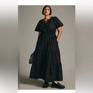 Anthropologie NWT Somerset Maxi Dress 3x Black Formal Evening Short Sleeve